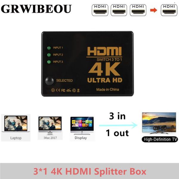 

audio cables & connectors grwibeou 3 port 4k*2k 1080p switcher switch selector 3x1 splitter box ultra hd for hdtv xbox ps3 ps4 multimedia se