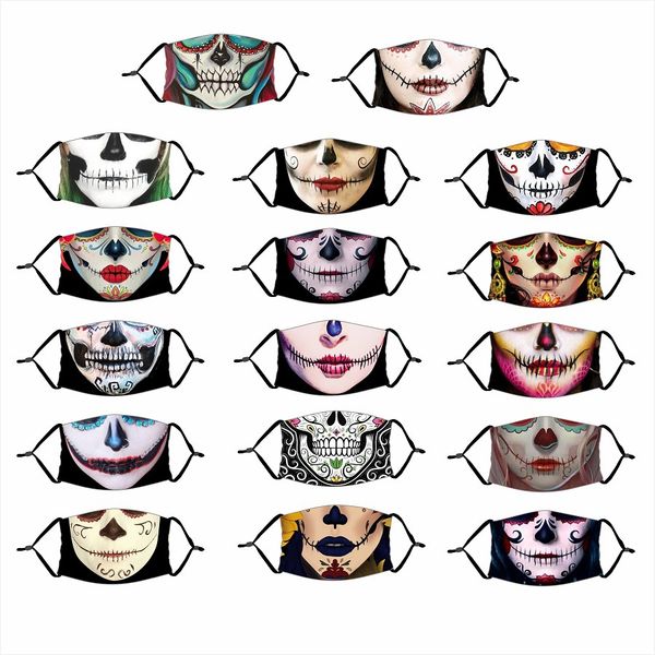 

clown face mask dust washable mouth reusable mask protective children pm2.5 funny skull grimace ghost halloween mask with 1 filter