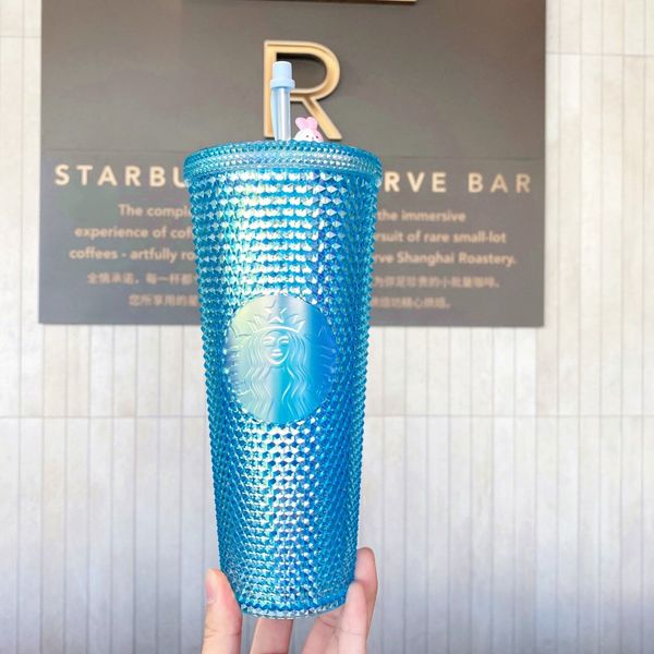 

starbucks blue dreamy dazzle goddess laser straw coffee cup 710ml mid autumn jade rabbit plastic cold water cup accompanying cup