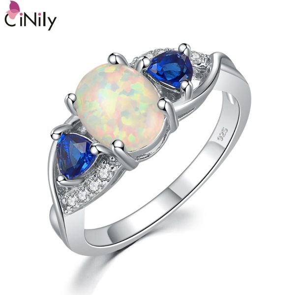 

cinily created white fire opal blue zircon cubic zirconia silver plated ring wholesale for women jewelry ring size 6 7 8 oj8992, Golden;silver