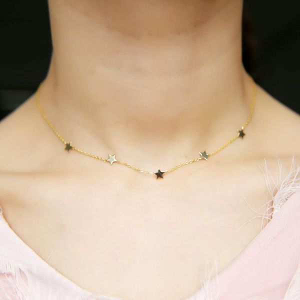 

2020 романтической звезда ожерелье минимально обычная звезда очарование заполненного золото 925 серебра цепи колье нежного украшения шеи для, Silver