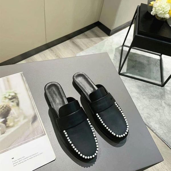 

2020 summer new slippers small fragrant baotou half slippers vintage round-head mules flat sandals and trendy, Black