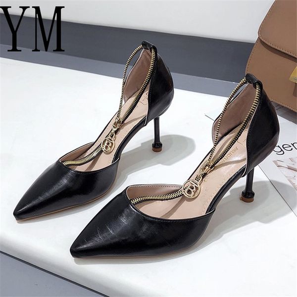 

party pointed toe fetish luxury designe thin heels woman extreme mules super high heels zip women shoes ladies pumps, Black