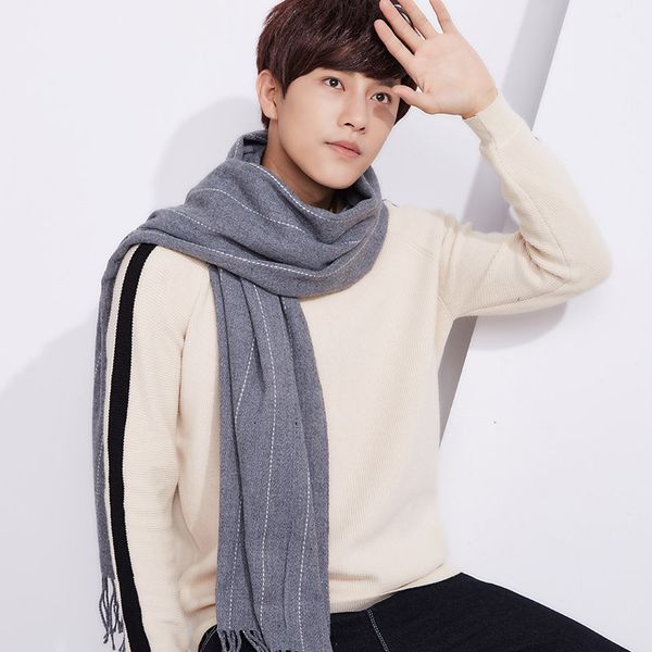 

vohio 2020 scarf imitation cashmere scarves winter long fringed monochromatic shawl men and women couples collar, Blue;gray