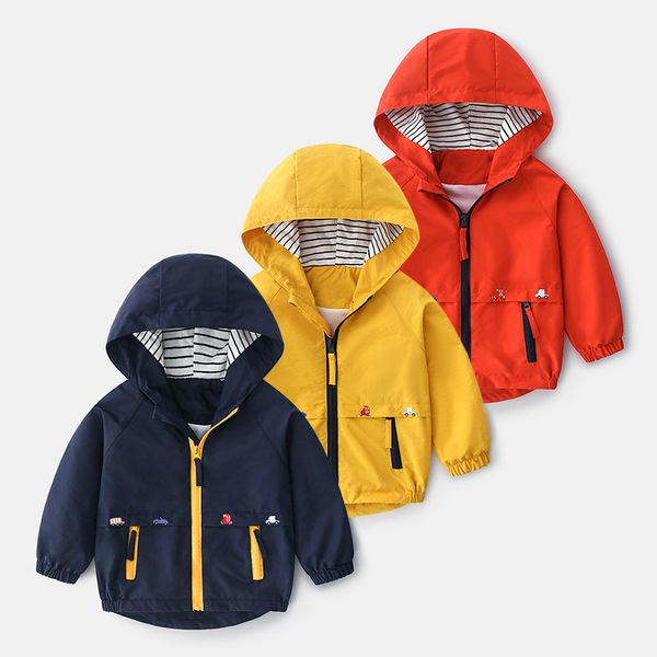 

kids clothes boys girls jackets children hooded zipper windbreaker baby fashion cartoon car coat baby waterproof hoodies, Blue;gray