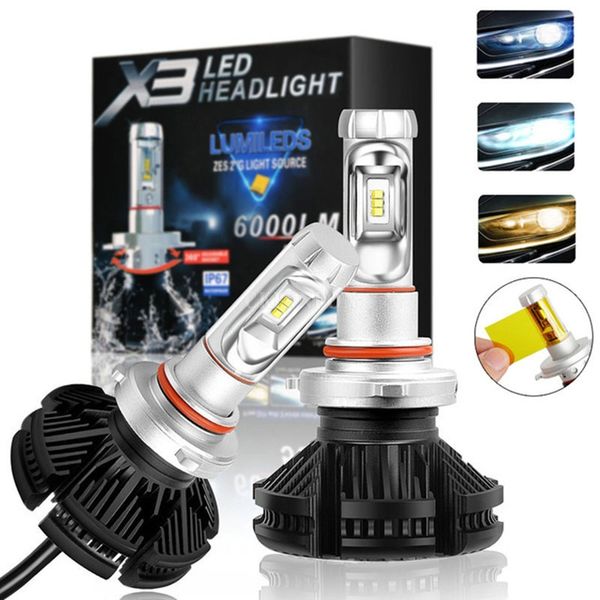 

20pcs/lot 10pair car light zes h4 led h7 h11 3000k 6000k 8000k 3 9005 4 9006 car led headlights bulbs 50w 6000lm headlamp x3