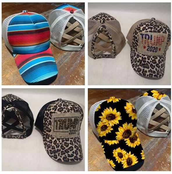 

trump 2020 designers ponytail baseball cap cross washed caps women hats summer mesh snapback hat leopard fashion sports hip hop visor e81901, Yellow