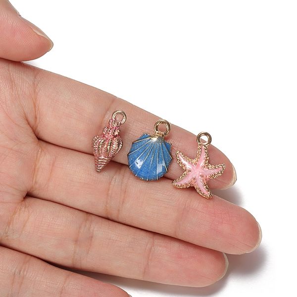 

15pcs starfish conch sea shell charms ocean style pendants for diy anklet bracelet necklace handmade craft jewelry accessories