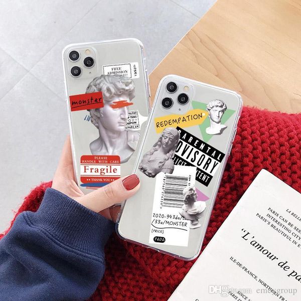 

fashion luxury designer art letter label phone case for iphone 11 pro max 7 8 plus back cover for iphone x xr xs max transparent soft case