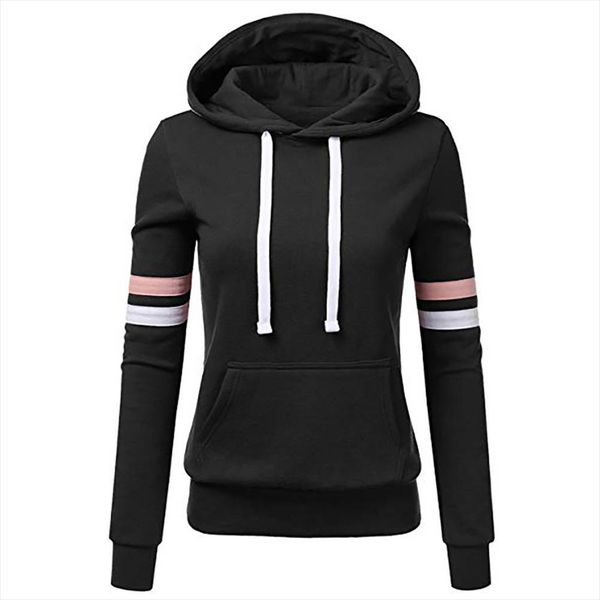 

женщина балахон кофты дамы womens hoodies женщины нашивки с длинным рукавом блузка с капюшоном карман пуловер верхняя рубашка d300721, Black