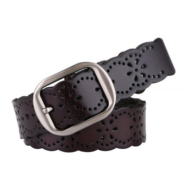 

la spezia women belt hollow out real cow leather ladies waist belt genuine leather vintage accessories female waistband06, Black;brown