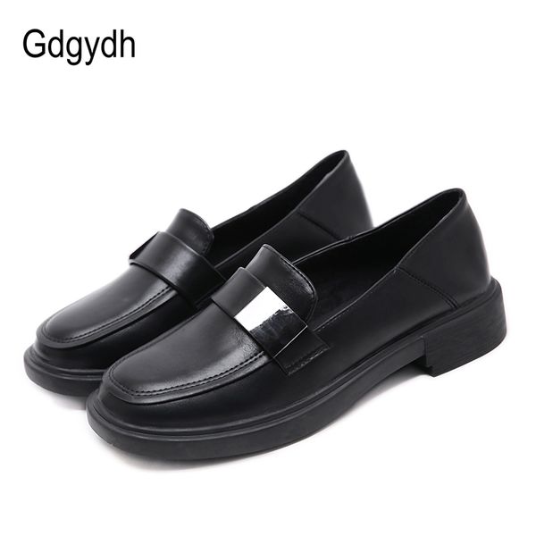 

gdgydh fashion metal decoration womens leather loafers shoes rubble sole black brown casual flat shoes women footwear drop ship