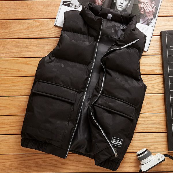 

men's jackets vests winter men's warm sleeveless vest men cotton thick jacket male zipper waistcoat for autumn male, Black;white
