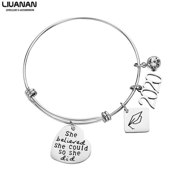 

2020 adjustable bracelet bangle graduate graduation gift stainless steel engraved bracelet jewelry gift friends daughter sister, Black