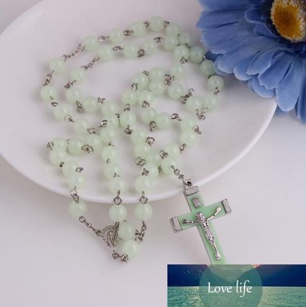 

light blue glow in dark plastic rosary beads luminous noctilucent necklace fashion religious jewelry party gift dhn405, Silver