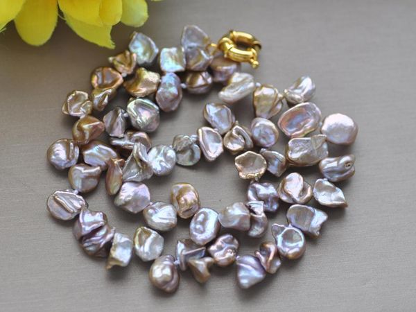 

z10455 16"~48" 10mm lavender baroque lamina keshi pearl necklace, Silver