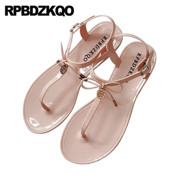 

summer soft cute bowtie rubber embellished thong open toe t strap slingback women sandals flat casual bow shoes kawaii, Black