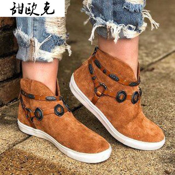 

2020 autumn woman low heel short boots flat bottom short tube snow boots thick bottom shoes ankle female botas mujer, Black