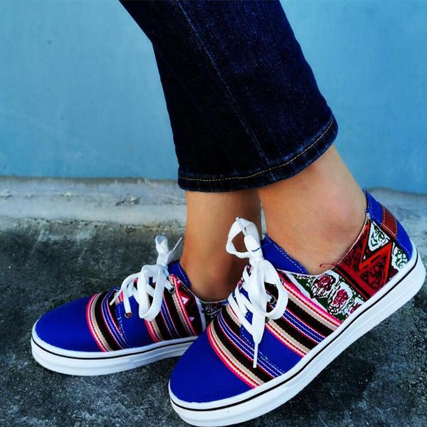 

women print sneakers 2020 woman ethnic stripe flats women's lace up vulcanized female comfort ladies multicolor shoes plus size, Black