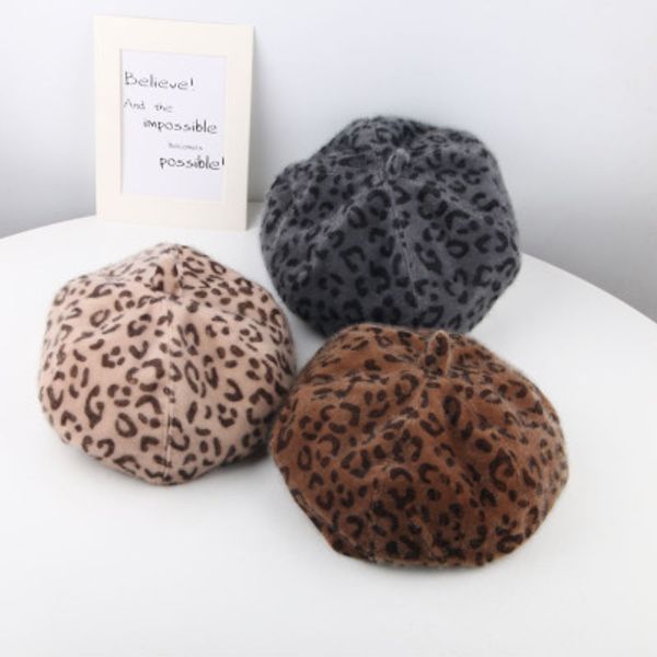 

parent-child beret leopard cap woolen hats wild girls hats baby painter, Slivery;white