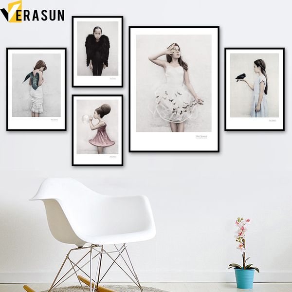 

fashion little girl bubble butterfly bird nordic posters and prints wall art canvas painting wall pictures for living room decor