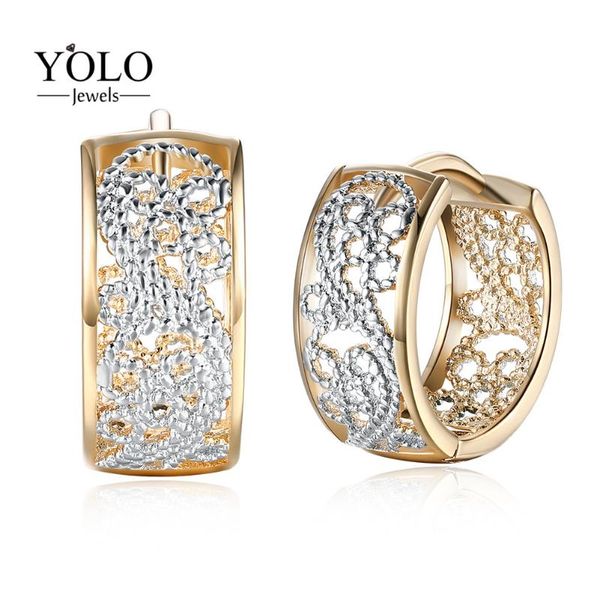 

hollow design champagne gold color romantic hoop earrings with leaves statement bohemia old fashion design jewelry love gift, Golden