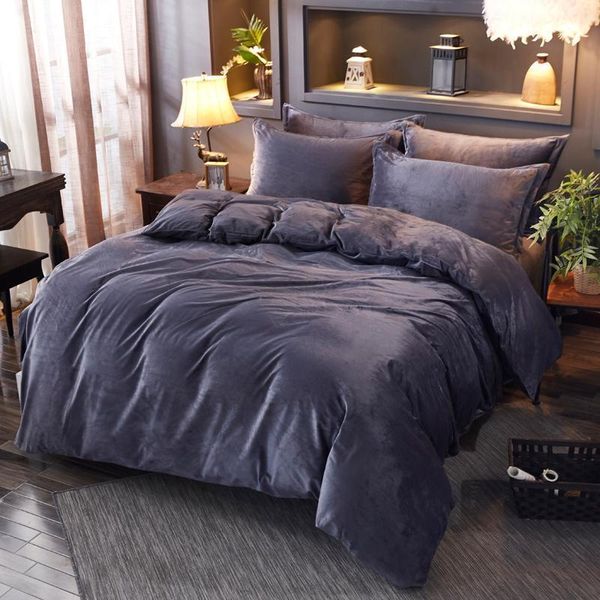 

new winter fleece bedding sets solid black grey duvet cover flannel fleece pillowcases 3/jpcs home bed linens warm custom size#s
