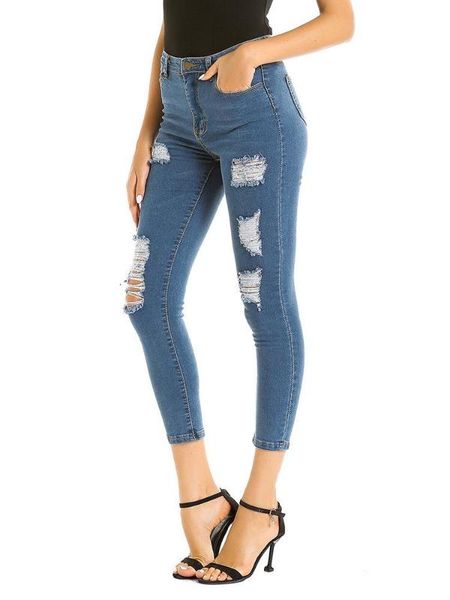 

2020 fashion jeans women streetwear high waist boyfriend denim pencil pants ripped skinny jeans for women plus size, Blue