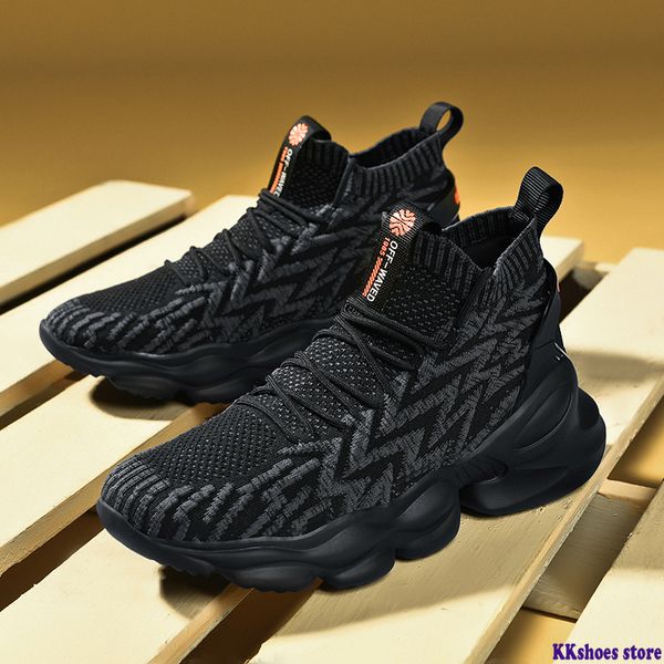 

2020 new trendy sneakers breathable men sports shoes platform running shoes high elasticity socks fitness jogging, Black