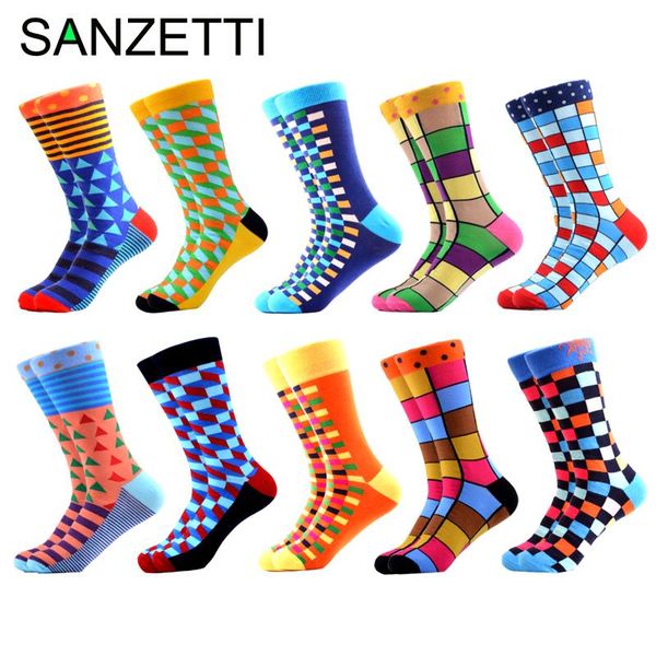 

men's socks sanzetti 10 pairs/lot winter funny hip hop combed cotton novelty colorful casual crew bright dress gifts, Black