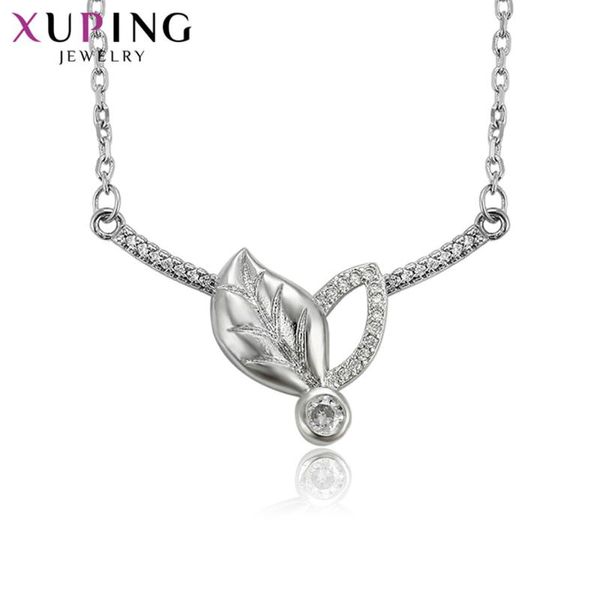 

xuping new arrival fashion synthetic cubic zirconia leaf style necklace for women jewelry valentine's day gifts 44593, Silver