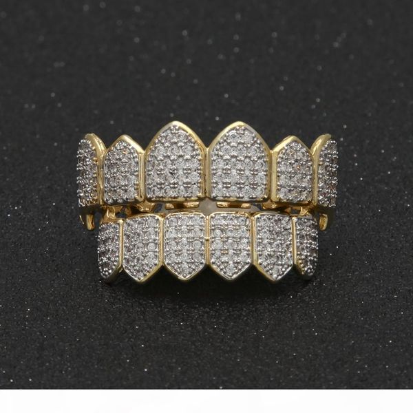 

hiphop vampire teeth gold plated jewelry for men full diamond zircon hip hop grillz accessories luxury cool hip-hop tooth jewelries, Black