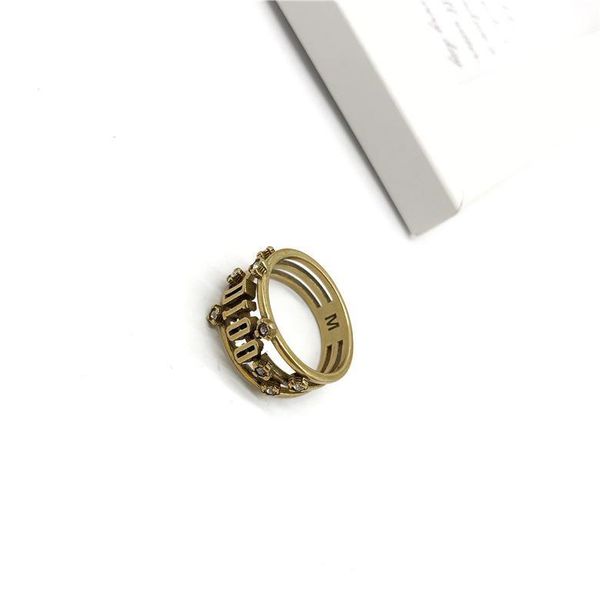 

style brass old ring female lady temperament diamond ring letter popular ring, Silver