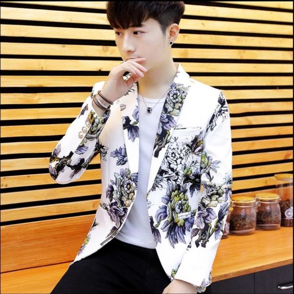

m-3xl 2020 new spring and autumn men printing small suit coat personality jacket hairstylist short jacket single west blazers, White;black