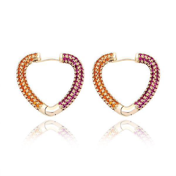 

fashion earrings gold plated bling colorful cz heart hoops earrings for wedding party nice gift for friend, Golden;silver
