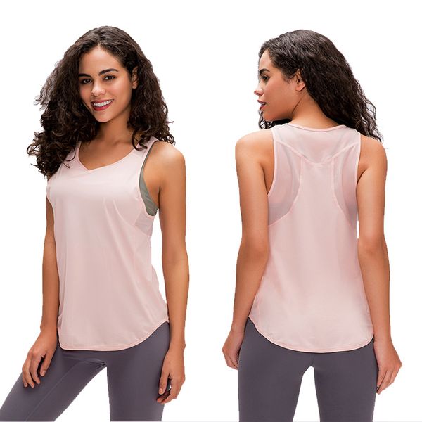

2020 new ultra-thin yoga sports vest lu-06 solid color sleeveless quick-drying breathable running fitness shirt female, White;red