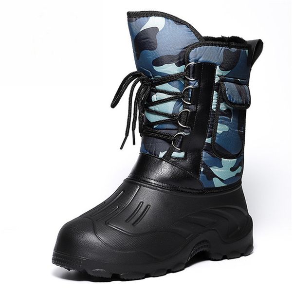 

men warm waterproof boots during the winter fishing with velvet non-slip outdoor work boots men warm comfortable, Black