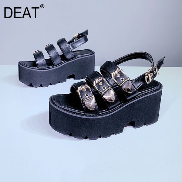 

deat] 2020 new spring summer round toe belt buckle black personality pu leather platform sandals for women shoes tide 10i608