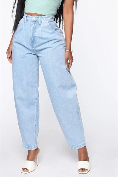 

jeans fashion summer street style loose long jeans womens high waist trousers womens light color, Blue