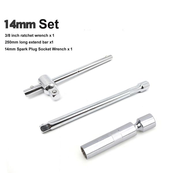 

3 in 1 spark wrench tool set 3/8" 14mm/16mm magnetic universal joint 12 point socket with extend bar and slide bar