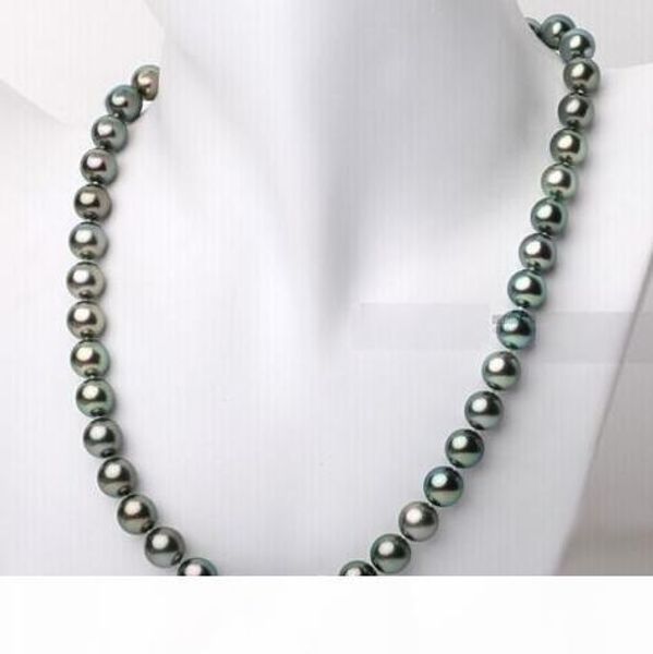 

fast real fine pearls jewelry 18-20inch 9-10mm tahitian genuine black peacock blue green pearl necklace 14k clasp, Silver