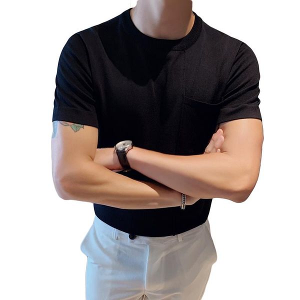 

tee shirt homme social club outfits 2020 summer men's khaki short-sleeved casual sweater solid color british slim round collar t200528, White;black