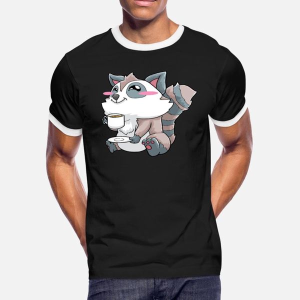 

raccoon coffee kawaii anime t shirt men design short sleeve s-xxxl leisure interesting authentic spring trend shirt