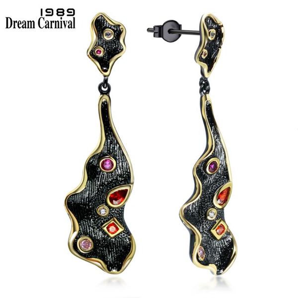 

dreamcarnival 1989 new gothic vintage black gold color mixed color cz irregular long dangle earrings for women jewelry we3772, Silver