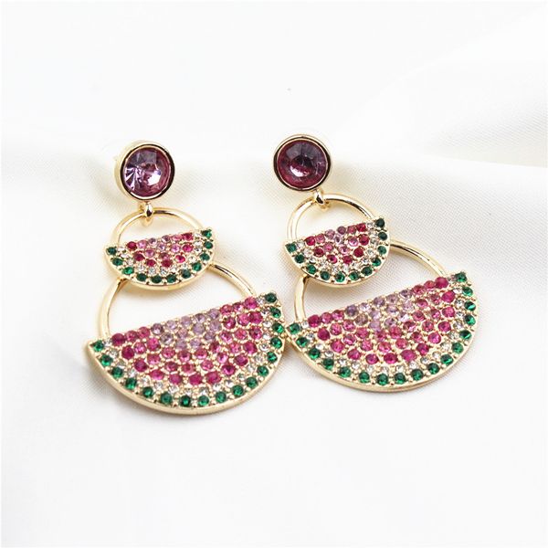

stud color crystal watermelon earrings fashion web celebrity style, Golden;silver