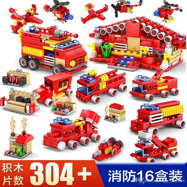 

city fire fight engine building blocks sets firefighter fire truck car diy bricks figures educational model kit kids toys 03