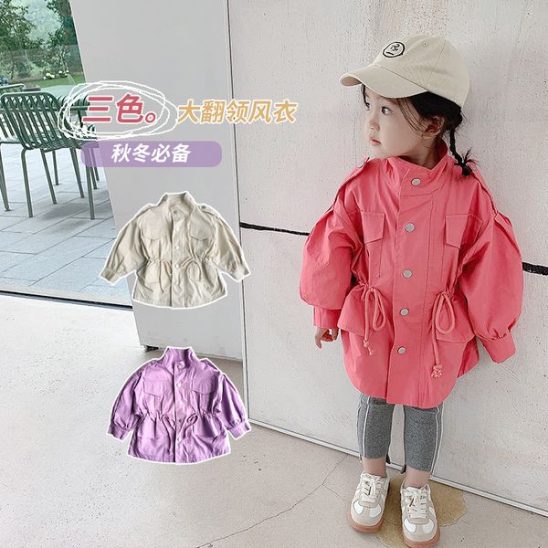 

children windbreaker jacket 2020 autumn new baby fashion solid color long sleeve waist hugging coats girls cotton clothing, Blue;gray