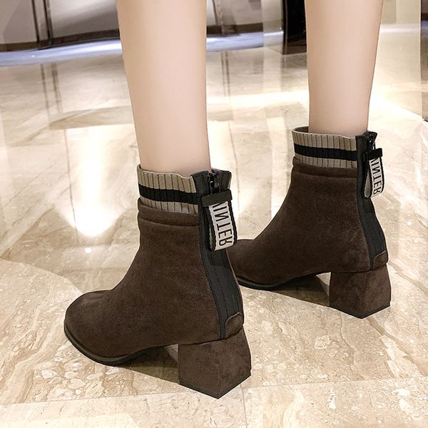 

white mid-calf boots women's rubber shoes rain booties ladies round toe boots-women low heels booties luxury designer, Black