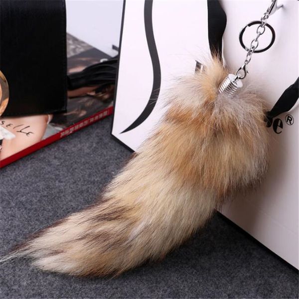 

fashion tail keychain fur keychain large wolf tail fur tassel bag tag black and brown strap chain 2c0274, Silver