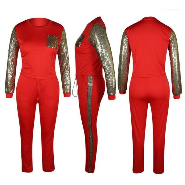 

clothing autumn womens designer sequins tracksuits long sleeve crew neck 2pcs pub fashionable skinny bodysuit female, White